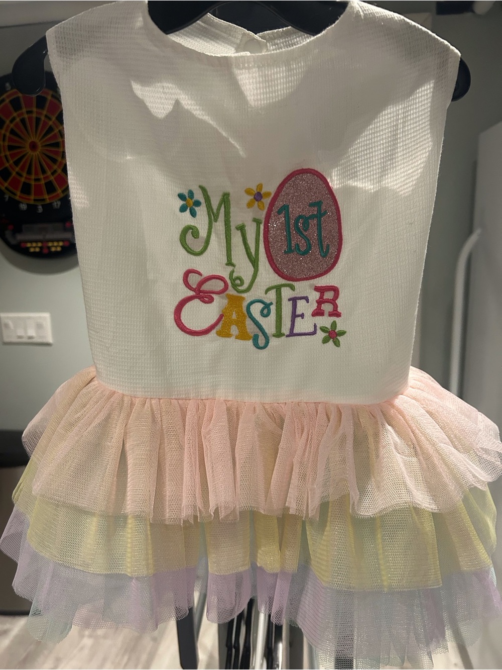 Unbranded My 1st Easter Pastel Tutu Dress - White with Pink, Yellow & Lavender